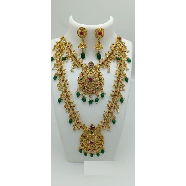 Akruti Collection Gold Plated Beads And Pota Stone Necklace Combo