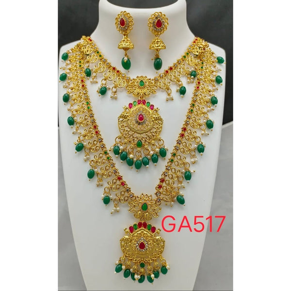 Akruti Collection Gold Plated Beads And Pota Stone Necklace Combo