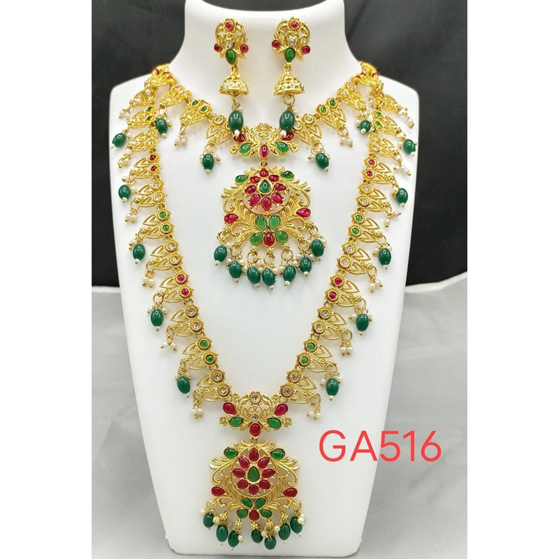 Akruti Collection Gold Plated Beads And Pota Stone Necklace Combo