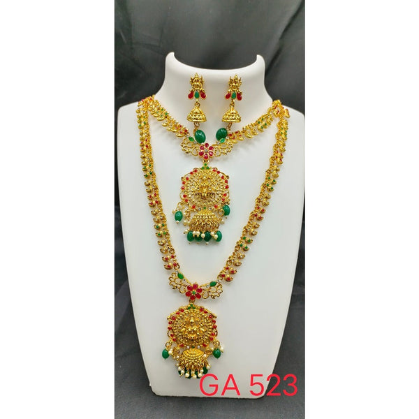 Akruti Collection Gold Plated Beads And Pota Stone Necklace Combo