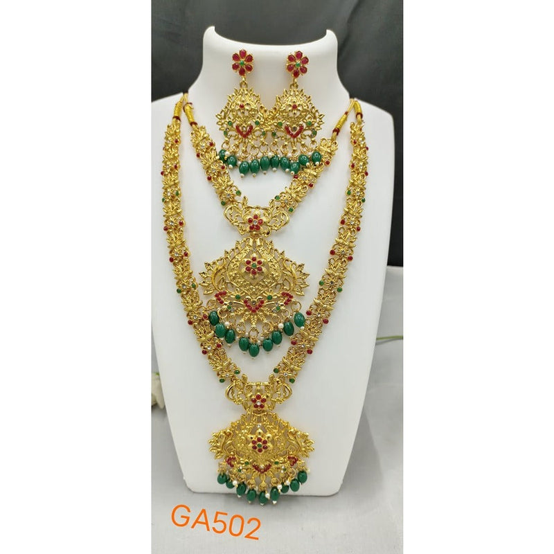 Akruti Collection Gold Plated Beads And Pota Stone Necklace Combo