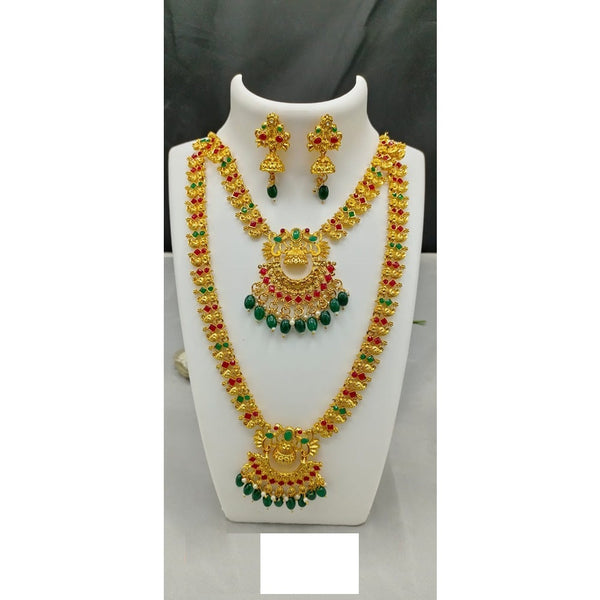 Akruti Collection Gold Plated Beads And Pota Stone Necklace Combo