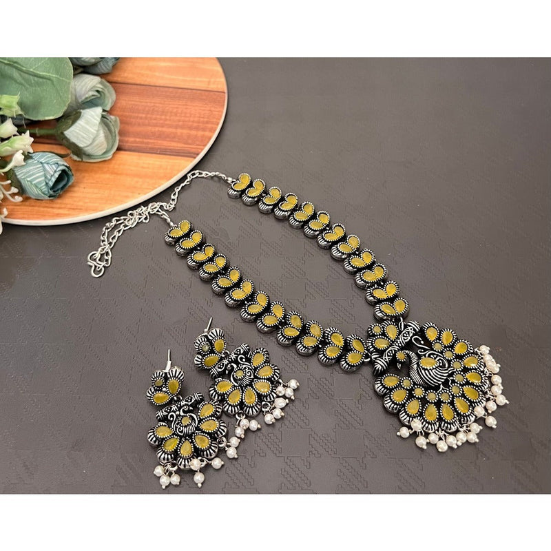 Akruti Collection Oxidised Plated Pota Stone Combo Set