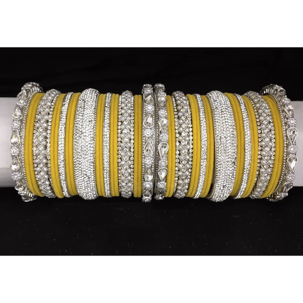 Akruti Collection Silver Plated Austrian Stone And Velvet Bangles Set
