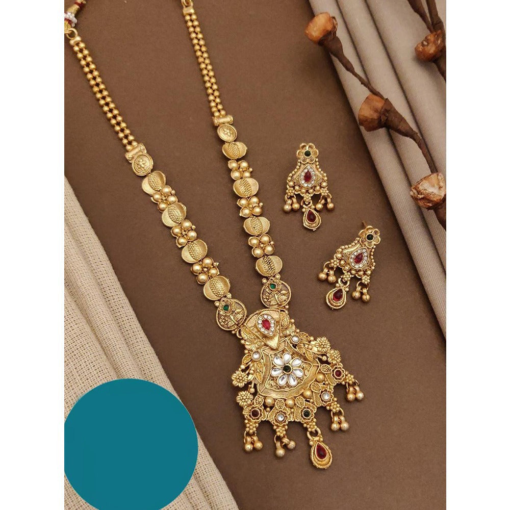 Akruti Collection Gold Plated Kundan Long Necklace Set