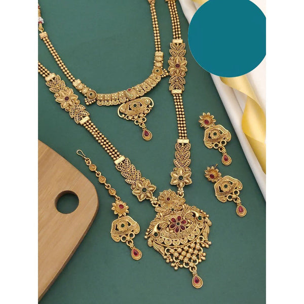 Akruti Collection Gold Plated Pota Stone Combo Necklace Set