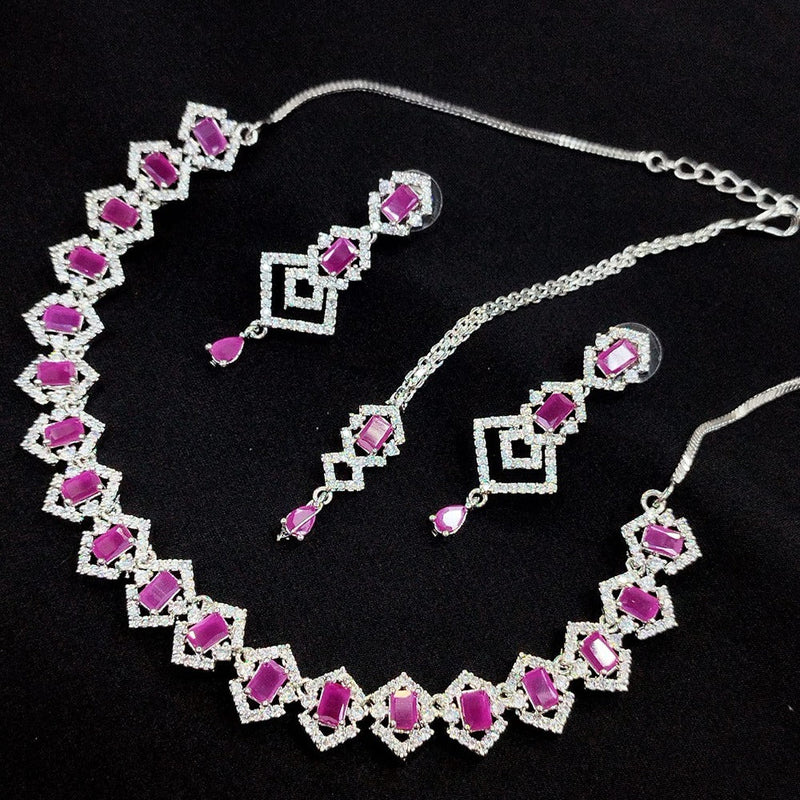 Akruti Collection Silver Plated AD Necklace Set