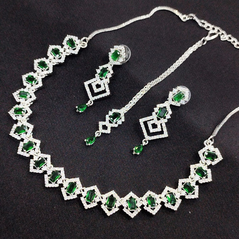 Akruti Collection Silver Plated AD Necklace Set