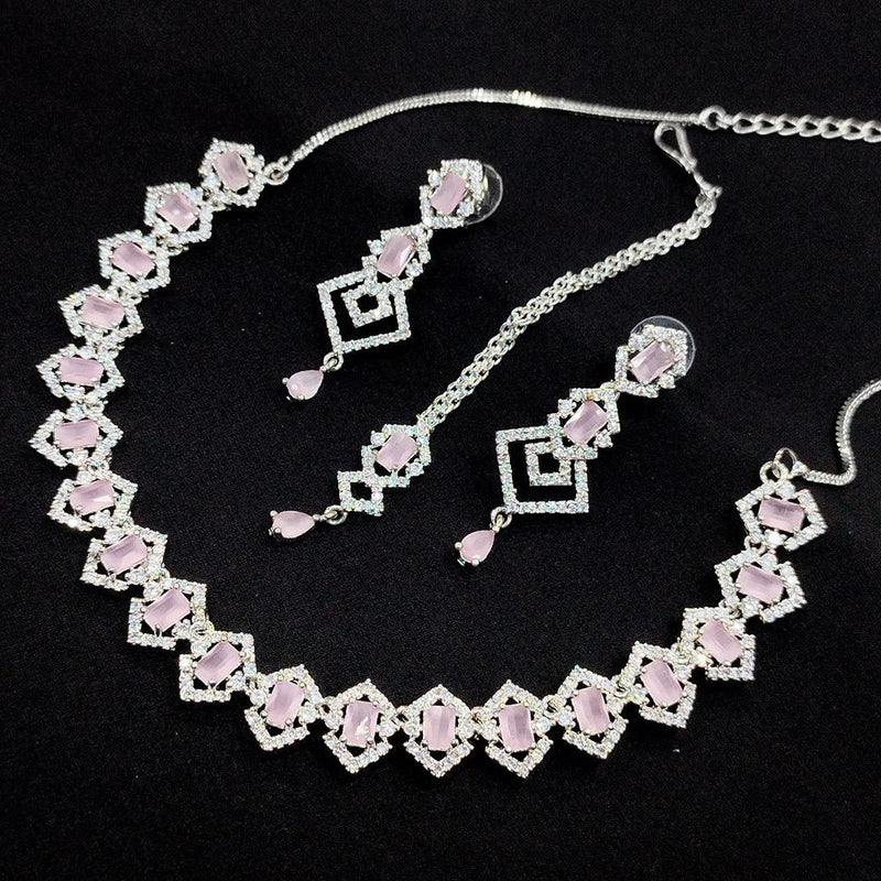 Akruti Collection Silver Plated AD Necklace Set