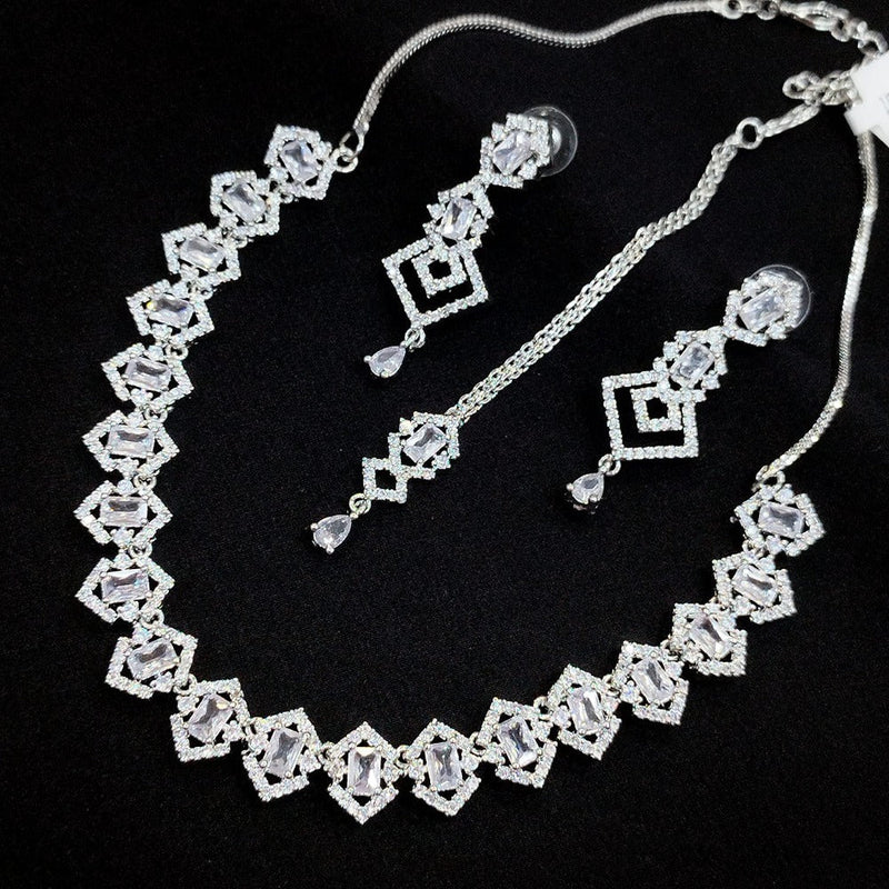 Akruti Collection Silver Plated AD Necklace Set