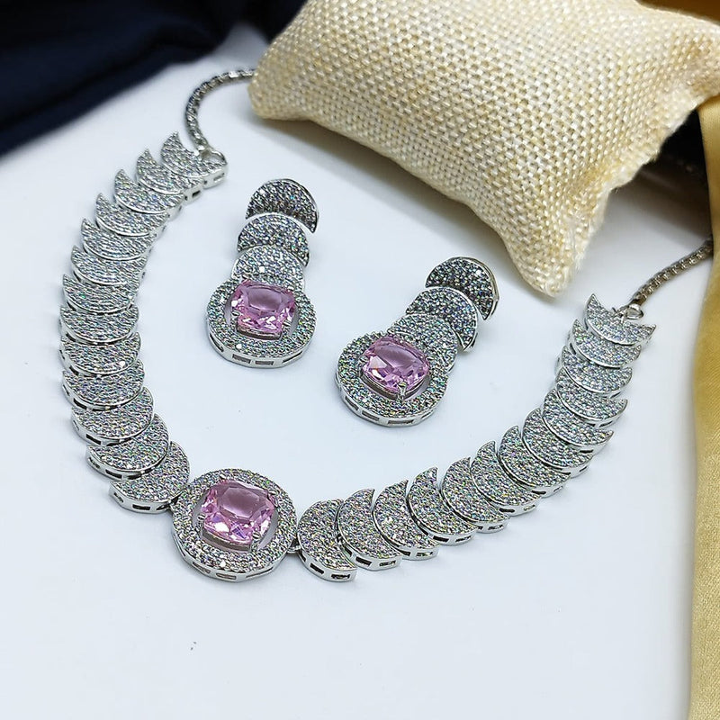 Akruti Collection Silver Plated AD Necklace Set