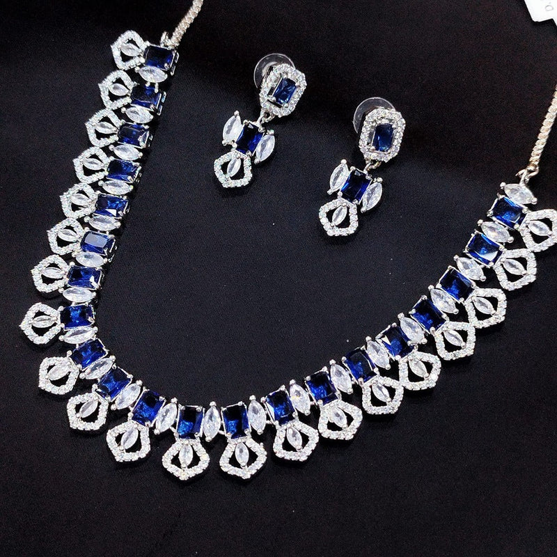 Akruti Collection Silver Plated AD Necklace Set