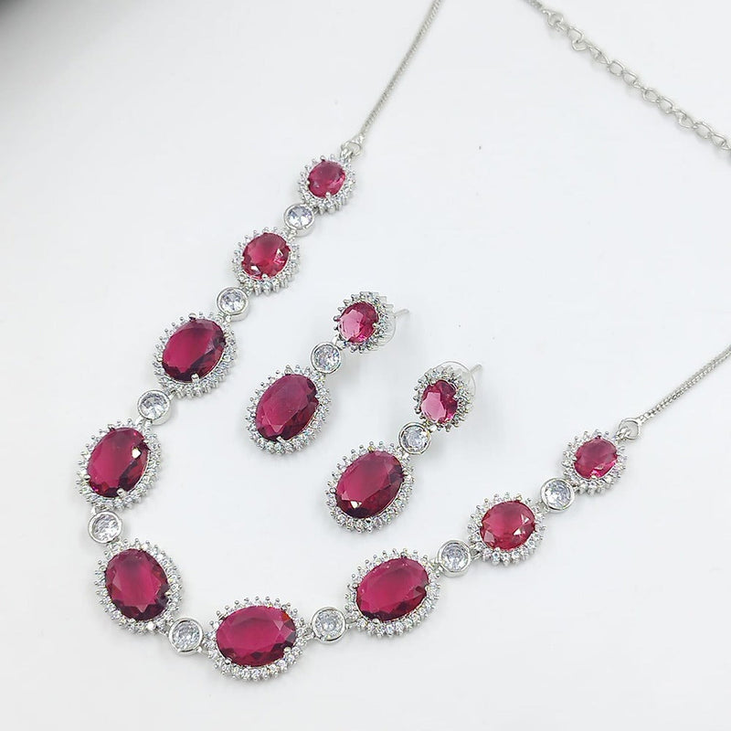 Akruti Collection Silver Plated AD Necklace Set