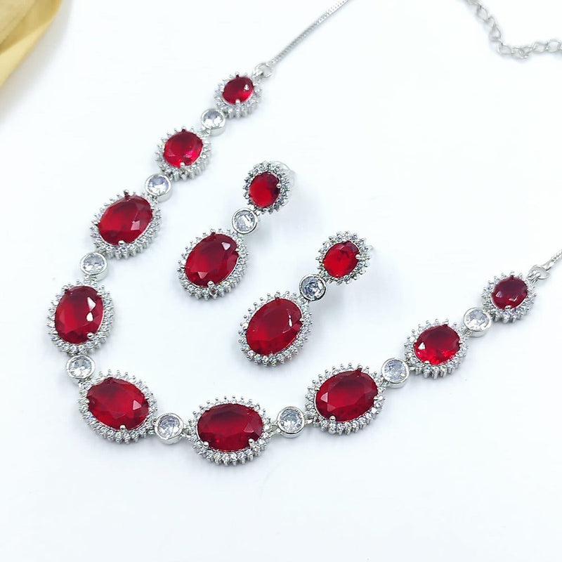 Akruti Collection Silver Plated AD Necklace Set