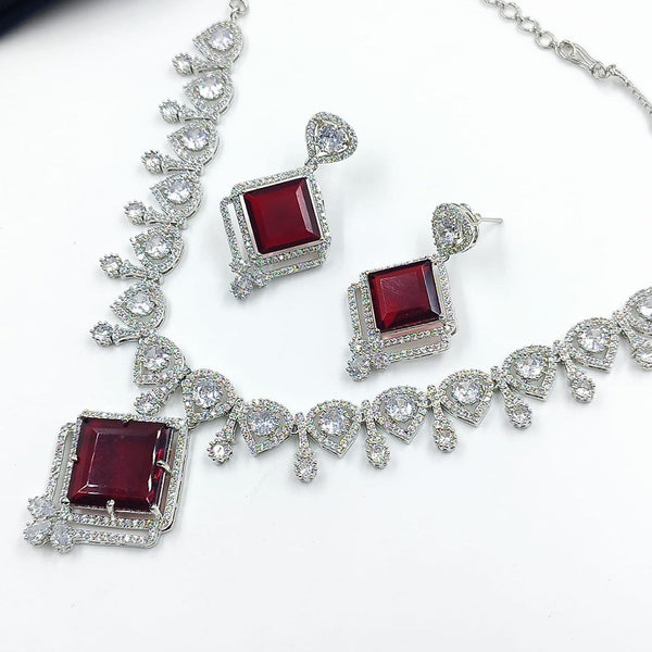 Akruti Collection Silver Plated AD Necklace Set