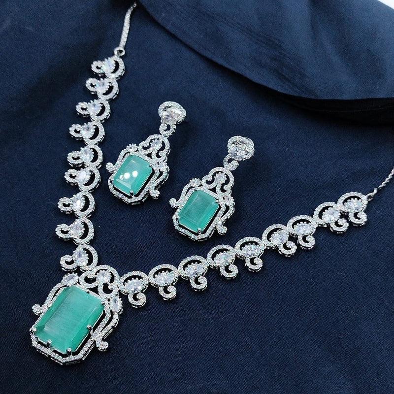 Akruti Collection Silver Plated AD Necklace Set