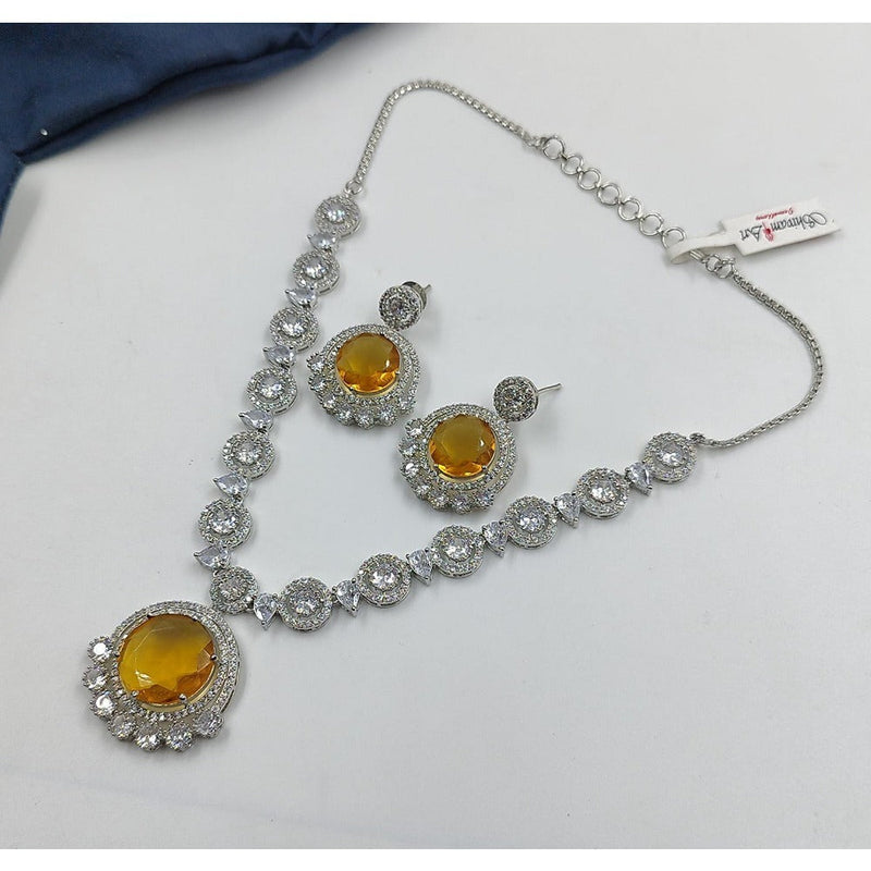 Akruti Collection Silver Plated AD Necklace Set