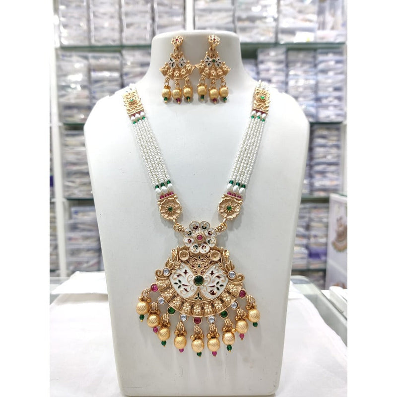 Akruti Collection Gold Plated Meenakari And Pearl Necklace Set