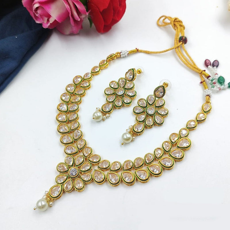 Akruti Collection Gold Plated Kundan Stone Necklace Set