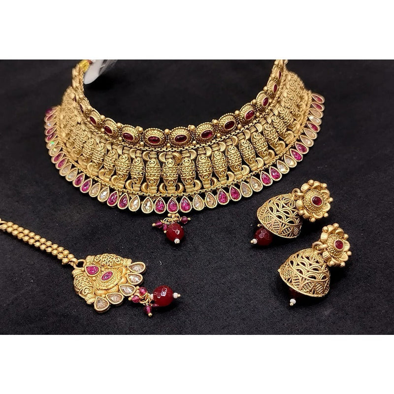 Akruti Collection Gold Plated Pota Stone Choker Necklace Set