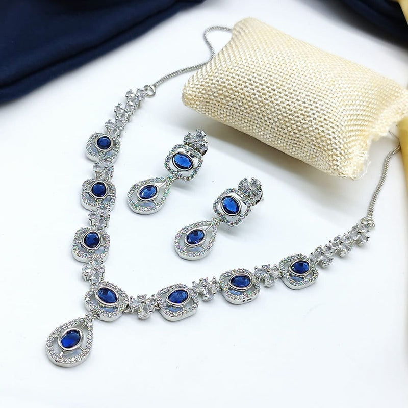 Akruti Collection Silver Plated AD Necklace Set