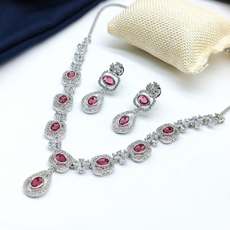 Akruti Collection Silver Plated AD Necklace Set