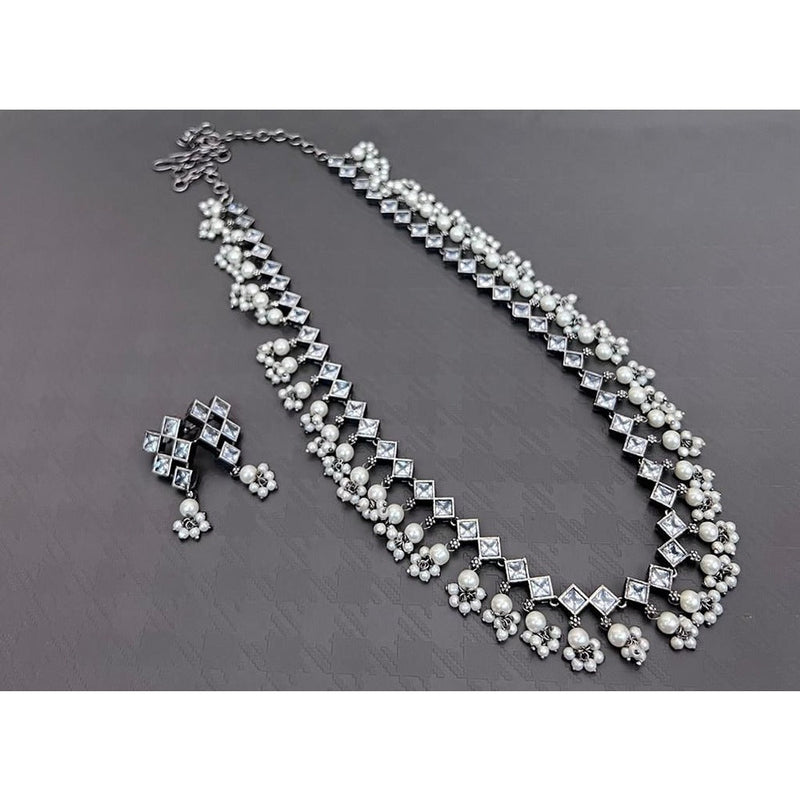 Akruti Collection Oxidised Plated Pearl And Pota Stone Long Necklace Set