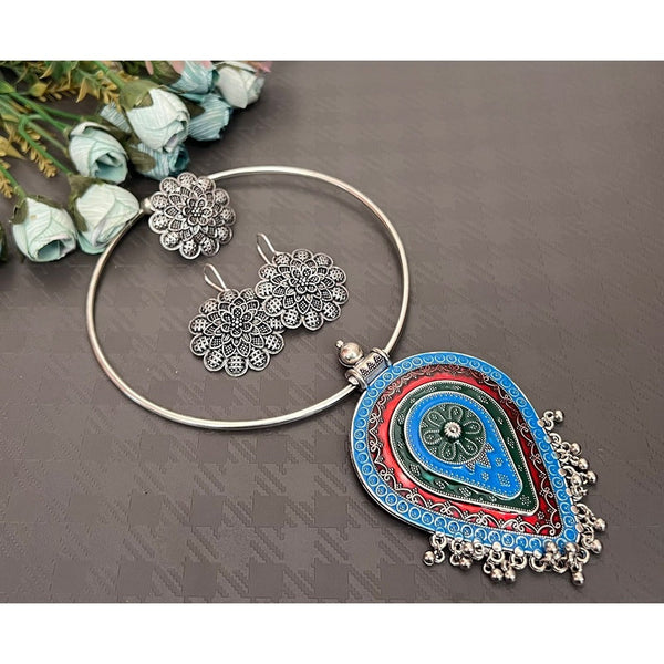 Akruti Collection Oxidised Plated Necklace Set