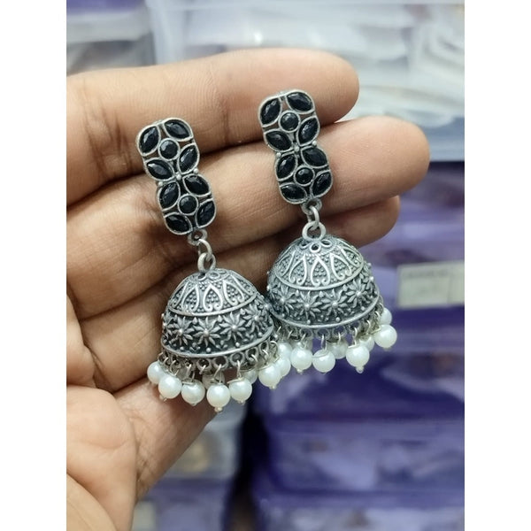 Akruti Collection Oxidised Plated Pota Stone Jhumki Earrings