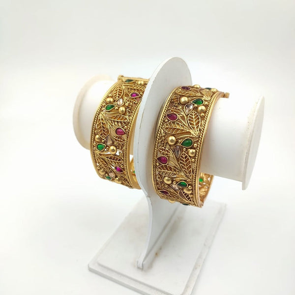 Akruti Collection Gold Plated Pota Stone Openable Bangle Set