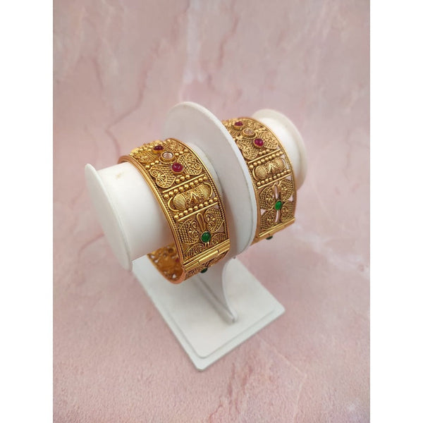 Akruti Collection Gold Plated Pota Stone Openable Bangle Set