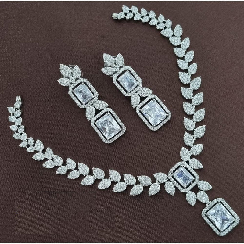 Akruti Collection Silver Plated AD Necklace Set