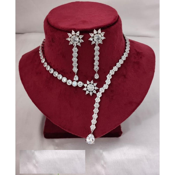 Akruti Collection Silver Plated AD Necklace Set