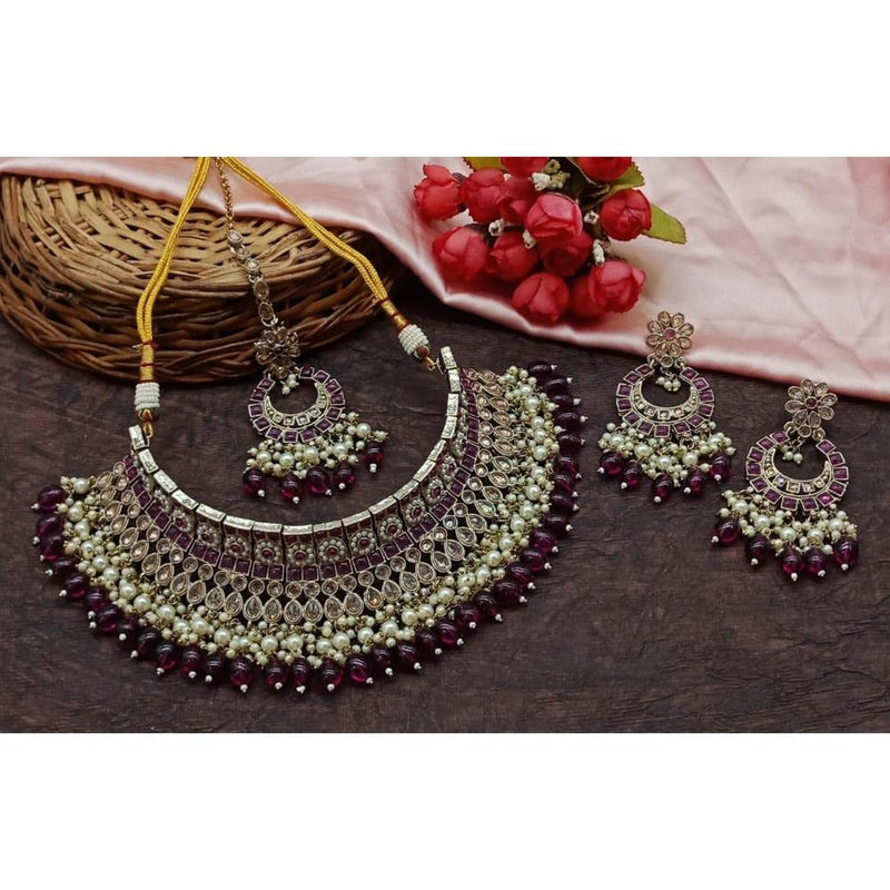 Akruti Collection Gold Plated Crystal Stone And Beads Choker Necklace Set