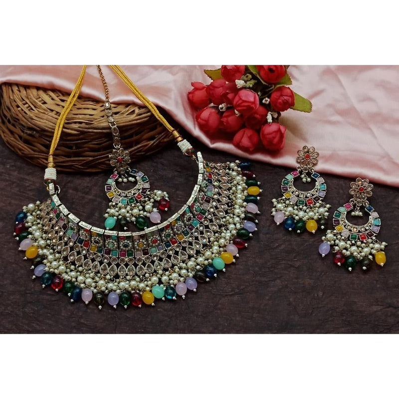 Akruti Collection Gold Plated Crystal Stone And Beads Choker Necklace Set