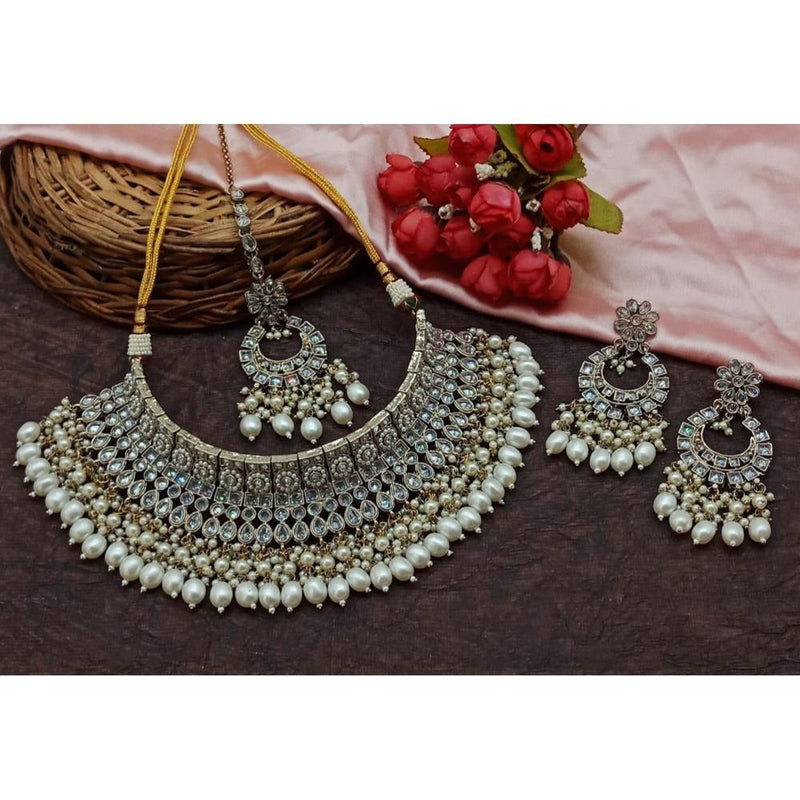 Akruti Collection Gold Plated Crystal Stone And Beads Choker Necklace Set