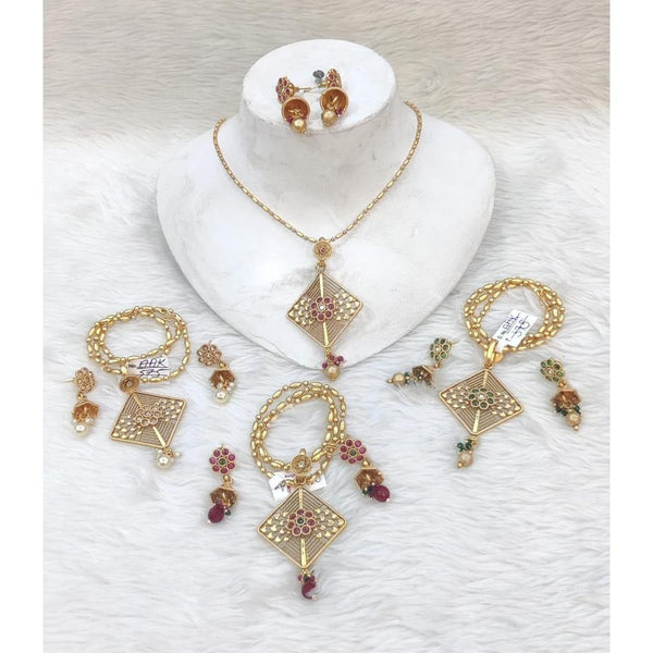 Akruti Collection Gold Plated Chain Pendant Set (Assorted Color 1 Piece Only)