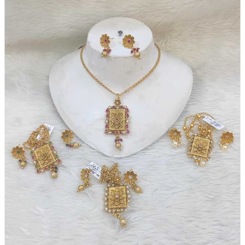 Akruti Collection Gold Plated Chain Pendant Set (Assorted Color 1 Piece Only)