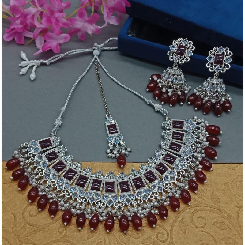 Akruti Collection Silver Plated Crystal Stone And Beads Necklace Set