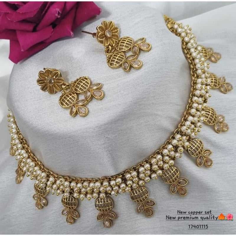 Akruti Collection Copper Gold Plated Pearl Necklace Set