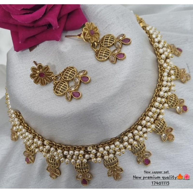 Akruti Collection Copper Gold Plated Pearl Necklace Set