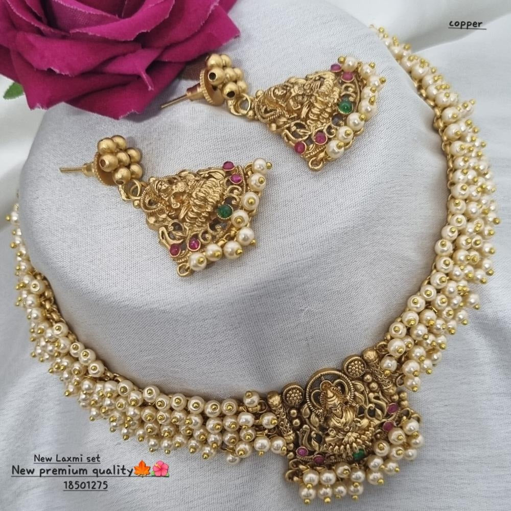 Akruti Collection Copper Gold Plated Pearl Necklace Set