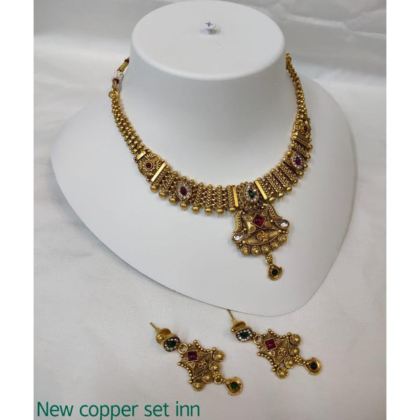 Akruti Collection Copper Gold Plated Pota Stone Necklace Set