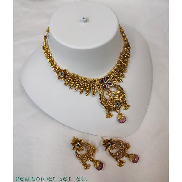 Akruti Collection Copper Gold Plated Pota Stone Necklace Set