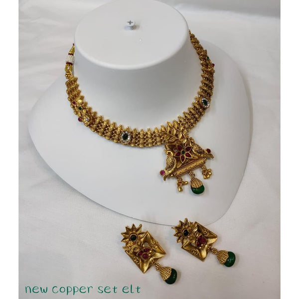 Akruti Collection Copper Gold Plated Pota Stone Necklace Set