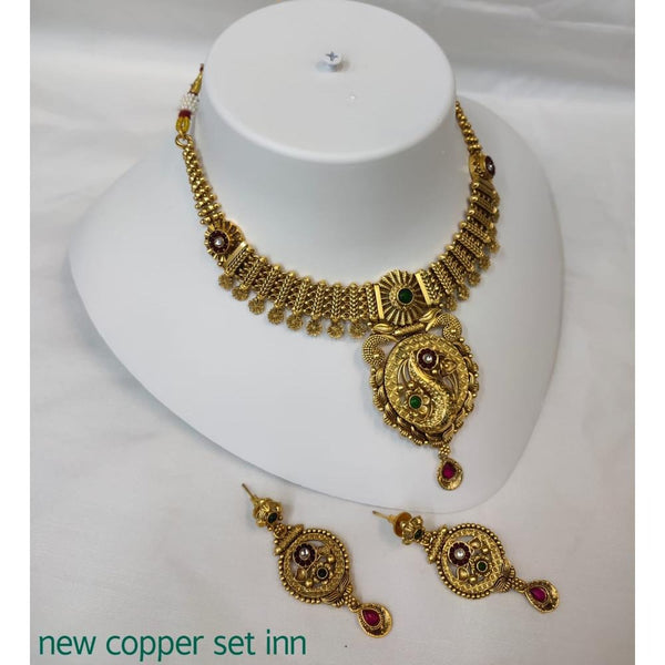 Akruti Collection Copper Gold Plated Pota Stone Necklace Set