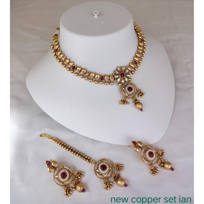 Akruti Collection Copper Gold Plated Pota Stone Necklace Set