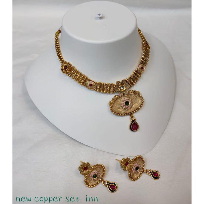 Akruti Collection Copper Gold Plated Pota Stone Necklace Set