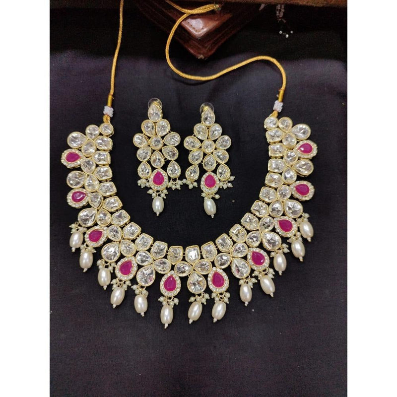 Akruti Collection Gold Plated Polki Kundan and Pearl Necklace Set