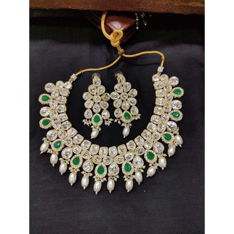 Akruti Collection Gold Plated Polki Kundan and Pearl Necklace Set